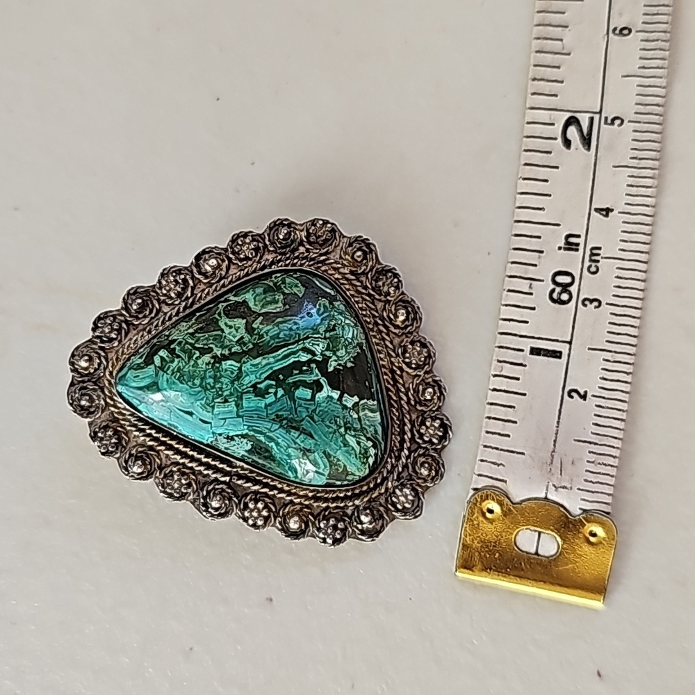 Vintage 925 Silver Eilat King Solomon's Stone Teardrop Brooch Pendant Signed - Picture 8 of 10